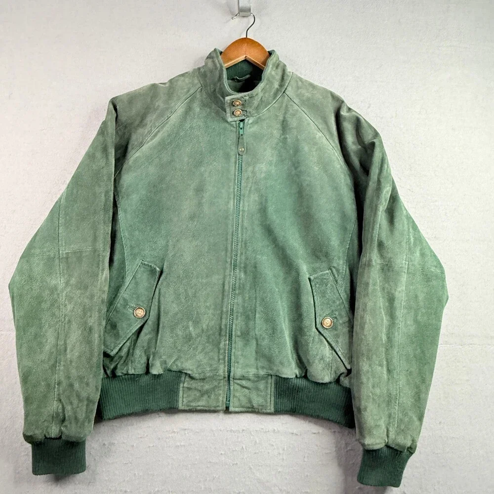 Vtg Orvis Jacket Mens Medium Green Suede Leather Bomber Plaid Lined Full Zip